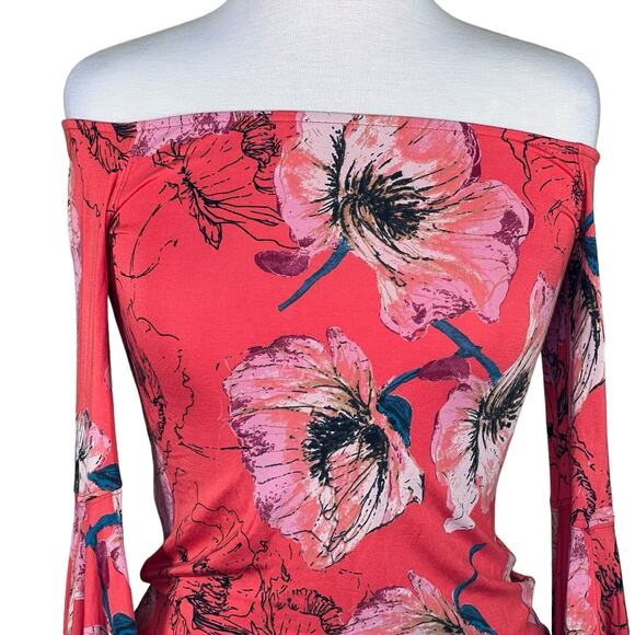 We the Free Off the Shoulder Floral Dramtic Wide Bell Sleeves Boho Knit Top XS-S - Picture 3 of 12